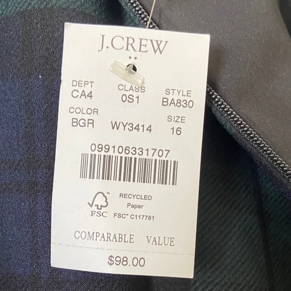 J. Crew Plaid Long Sleeve Dress - Green and Blue - Picture 4 of 5